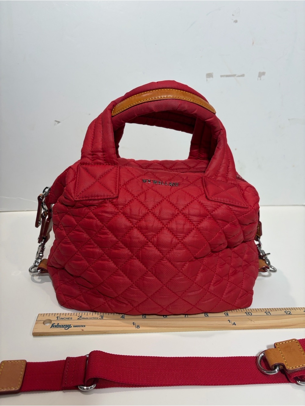 MZ Wallace Classic Sutton Crossbody Bag | Red Quilted Nylon | Good Condition